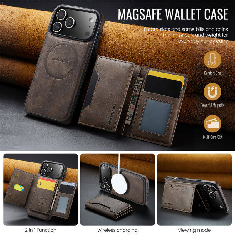 MAGKING Magnetic Leather Wallet Case – RFID Protection, Detachable Wallet, Wireless Charging - Image 11