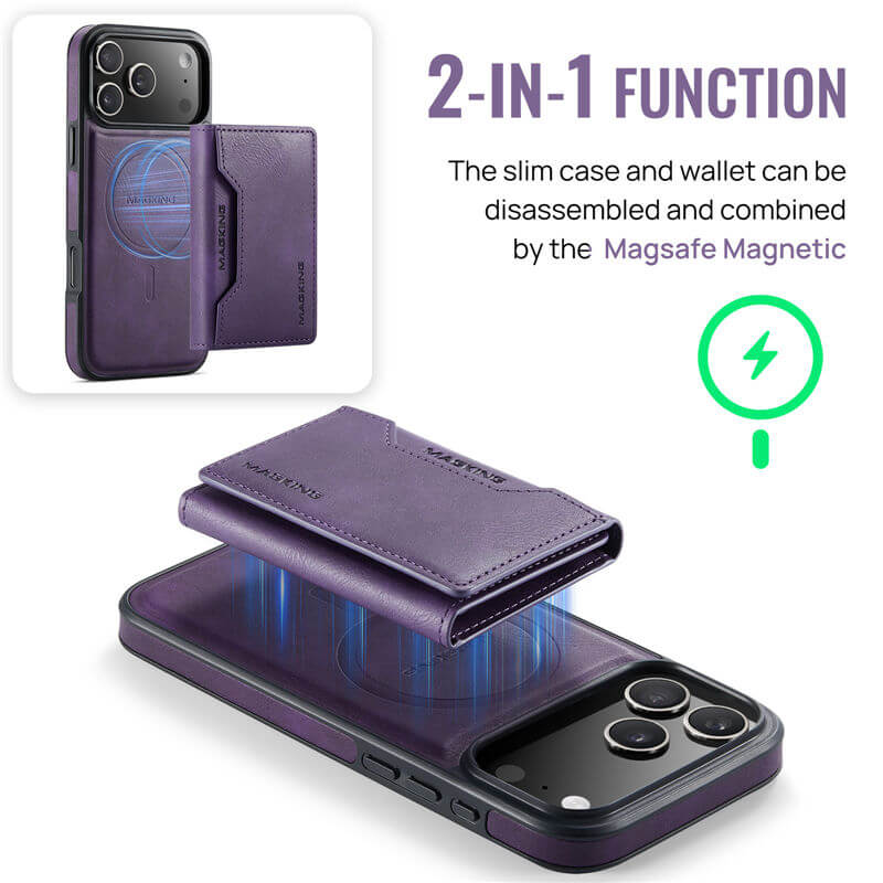 MAGKING Magnetic Leather Wallet Case – RFID Protection, Detachable Wallet, Wireless Charging - Image 3